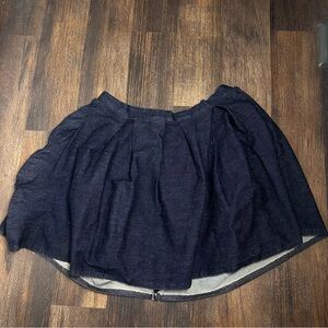 Denim Dark Wash Pleated Mini Skirt - High Waist